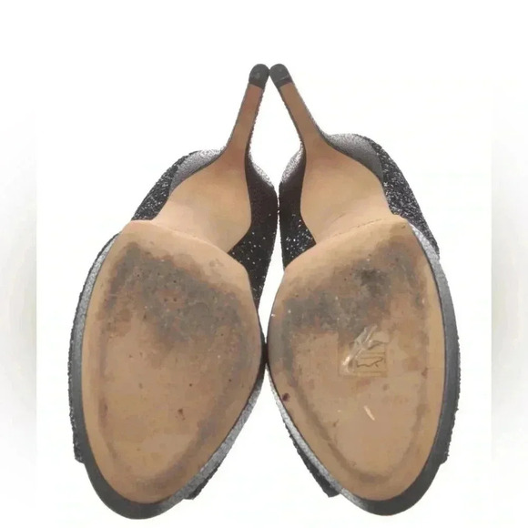 EUC Jimmy Choo Navy Glitter Luna Peep Toe Platform Stilettos Sz. 38.5 / US 8 - Picture 6 of 6